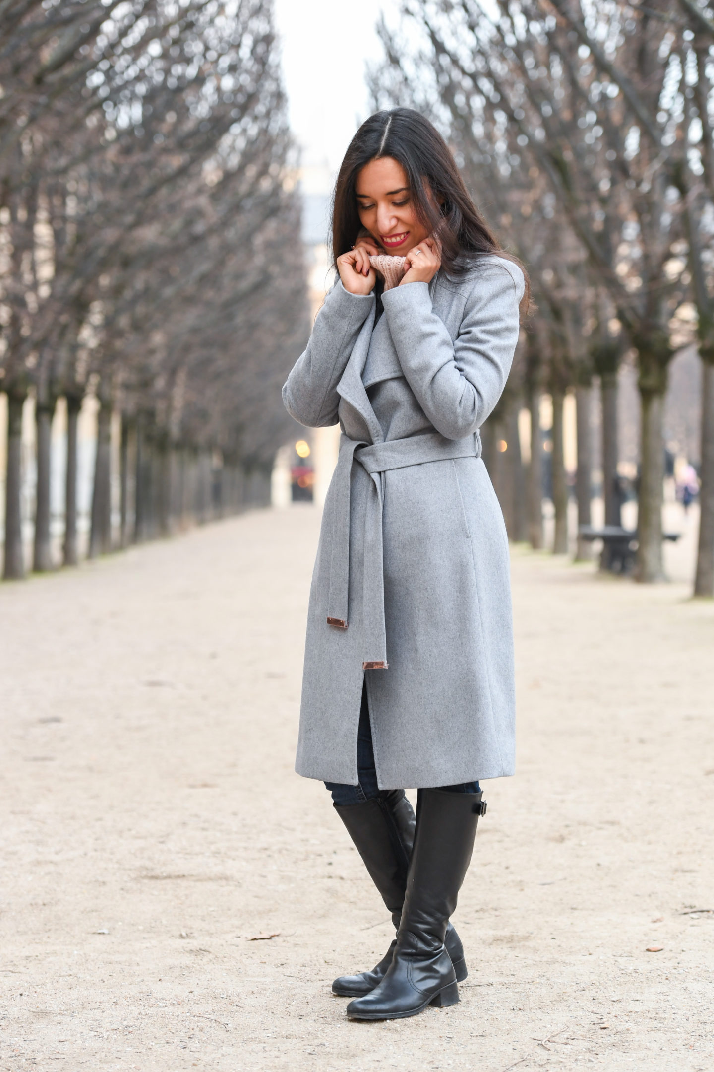 manteau gris femme avec ceinture